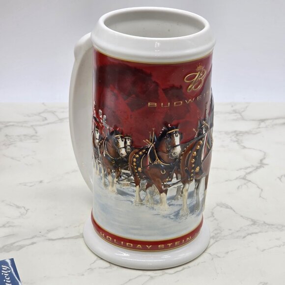 BUDWEISER Holiday Beer Stein 25th Anniversary 2004 CLYDESDALE Horse with COA New - Picture 2 of 16